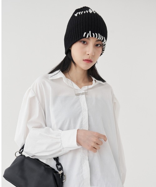 FEKETE（フェケテ）の「FEKETE WIDE BI-COLOR STITCH BEANIE（ニットキャップ/ビーニー・メンズ・ブラック/ベージュ・FREE）」の7枚目の写真