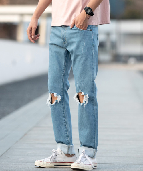 neos(ネオス)の「【neos -addictive design-】ストレッチ ブリーチ ダメージ スキニー デニムパンツ(デニムパンツ・メンズ・ブラック系その他/ブルー・MEDIUM/SMALL/LARGE/X-LARGE)」の4枚目の写真