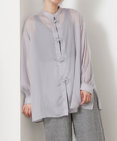 POU DOU DOU（プードゥドゥ）の「シアーチャイナシャツ（シャツ/ブラウス・レディース・グレー/アイボリー/ミント・3）」の3枚目の写真