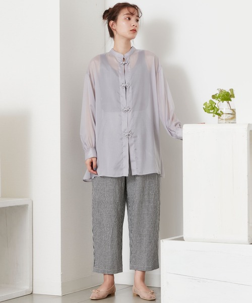 POU DOU DOU（プードゥドゥ）の「シアーチャイナシャツ（シャツ/ブラウス・レディース・グレー/アイボリー/ミント・3）」の15枚目の写真