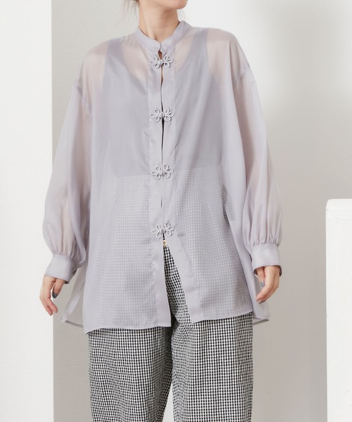 POU DOU DOU（プードゥドゥ）の「シアーチャイナシャツ（シャツ/ブラウス・レディース・グレー/アイボリー/ミント・3）」の9枚目の写真