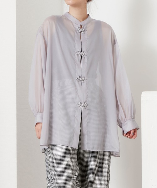 POU DOU DOU（プードゥドゥ）の「シアーチャイナシャツ（シャツ/ブラウス・レディース・グレー/アイボリー/ミント・3）」の12枚目の写真