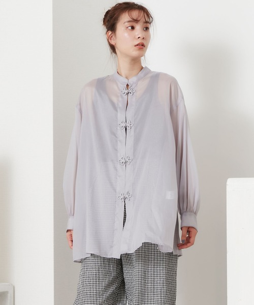 POU DOU DOU（プードゥドゥ）の「シアーチャイナシャツ（シャツ/ブラウス・レディース・グレー/アイボリー/ミント・3）」の4枚目の写真