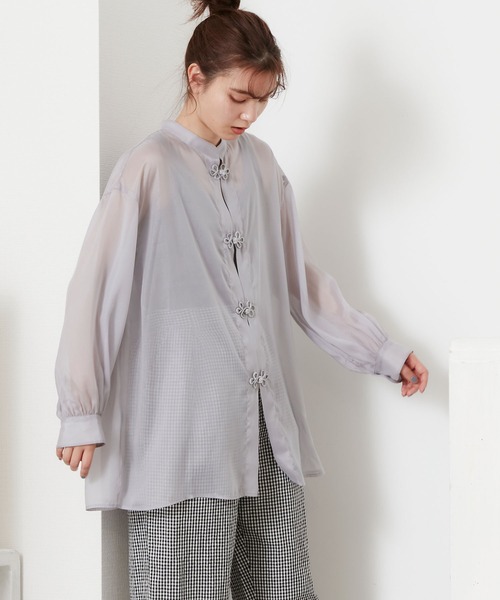 POU DOU DOU（プードゥドゥ）の「シアーチャイナシャツ（シャツ/ブラウス・レディース・グレー/アイボリー/ミント・3）」の21枚目の写真