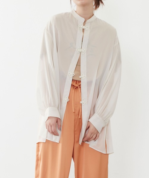 POU DOU DOU（プードゥドゥ）の「シアーチャイナシャツ（シャツ/ブラウス・レディース・グレー/アイボリー/ミント・3）」の10枚目の写真