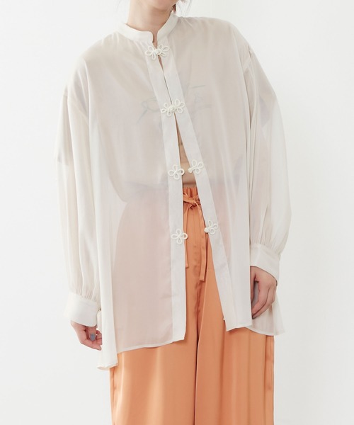 POU DOU DOU（プードゥドゥ）の「シアーチャイナシャツ（シャツ/ブラウス・レディース・グレー/アイボリー/ミント・3）」の13枚目の写真