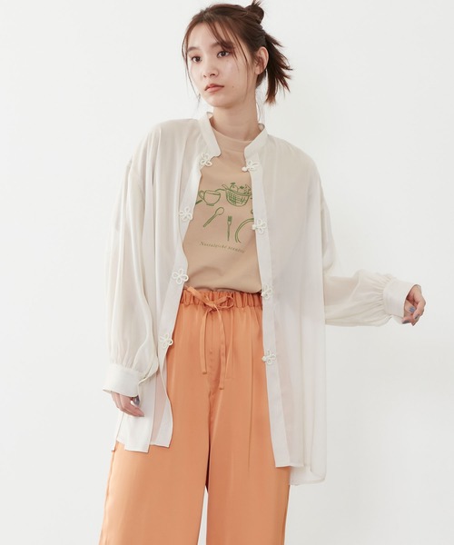 POU DOU DOU（プードゥドゥ）の「シアーチャイナシャツ（シャツ/ブラウス・レディース・グレー/アイボリー/ミント・3）」の5枚目の写真