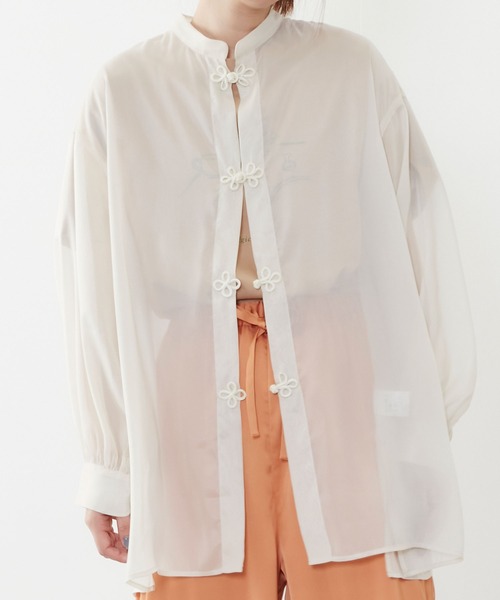 POU DOU DOU（プードゥドゥ）の「シアーチャイナシャツ（シャツ/ブラウス・レディース・グレー/アイボリー/ミント・3）」の8枚目の写真