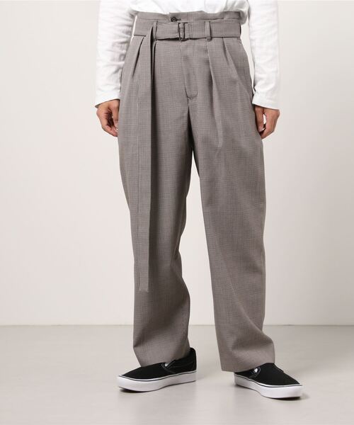 美品　SEEALL BELTED PANTS コットン　2 ベージュ SEEALL ⁄ シーオール⁄2 TUCKED LAYERED PANTS