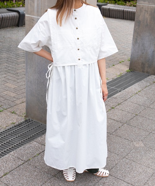 kutir（クティール）の「レイヤード風シャツワンピース（シャツワンピース・レディース・ホワイト/ブラック/ブルー系その他・FREE）」の16枚目の写真