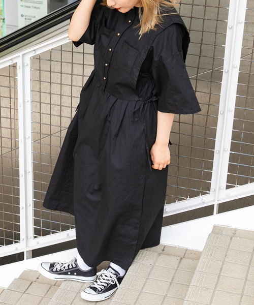 kutir（クティール）の「レイヤード風シャツワンピース（シャツワンピース・レディース・ホワイト/ブラック/ブルー系その他・FREE）」の4枚目の写真