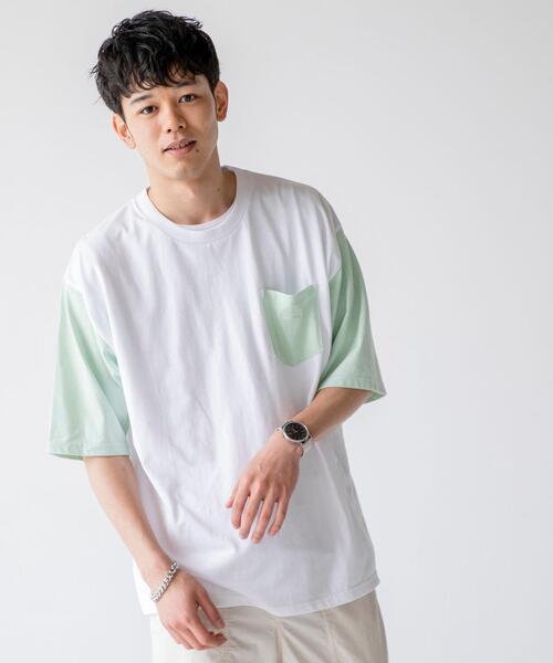 coen（コーエン）の「ソデハイショクポケットTシャツ（Tシャツ/カットソー・メンズ・ライトグレー/ベージュ/ライム・SMALL/MEDIUM/LARGE/X-LARGE）」の3枚目の写真