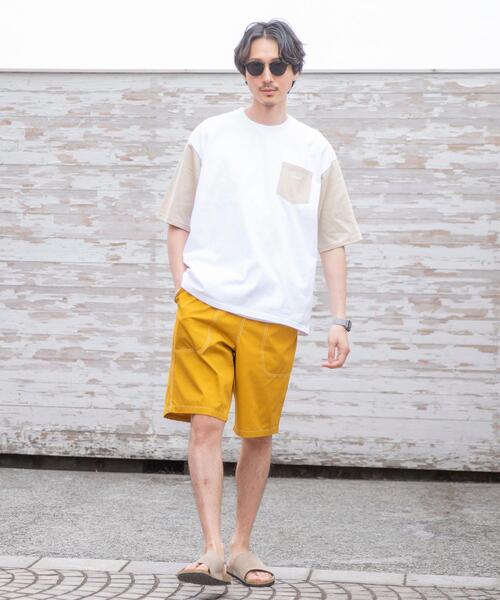 coen（コーエン）の「ソデハイショクポケットTシャツ（Tシャツ/カットソー・メンズ・ライトグレー/ベージュ/ライム・SMALL/MEDIUM/LARGE/X-LARGE）」の5枚目の写真