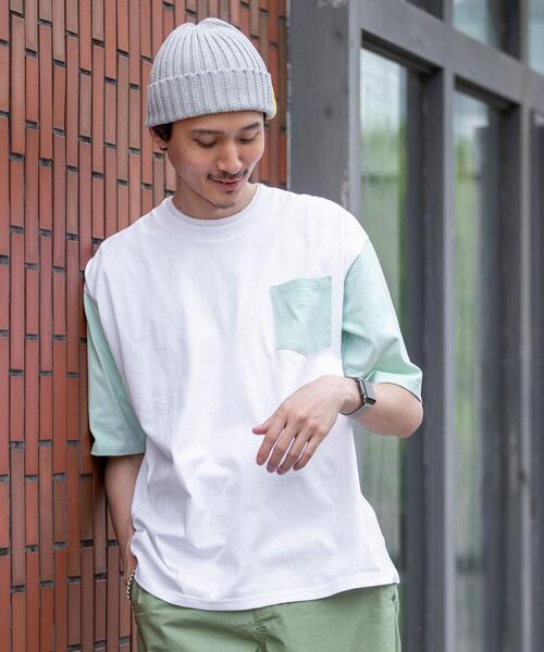 coen（コーエン）の「ソデハイショクポケットTシャツ（Tシャツ/カットソー・メンズ・ライトグレー/ベージュ/ライム・SMALL/MEDIUM/LARGE/X-LARGE）」の8枚目の写真