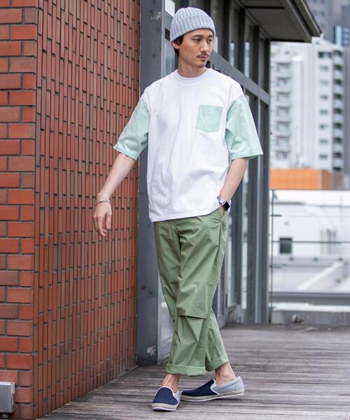 coen（コーエン）の「ソデハイショクポケットTシャツ（Tシャツ/カットソー・メンズ・ライトグレー/ベージュ/ライム・SMALL/MEDIUM/LARGE/X-LARGE）」の14枚目の写真