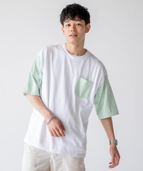 coen（コーエン）の「ソデハイショクポケットTシャツ（Tシャツ/カットソー・メンズ・ライトグレー/ベージュ/ライム・SMALL/MEDIUM/LARGE/X-LARGE）」の16枚目の写真