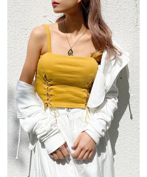 GYDA（ジェイダ）の「Wレースアップ2WAYビスチェ（キャミソール・レディース・ブラック/オフホワイト/マスタード/カーキ・FREE）」の4枚目の写真