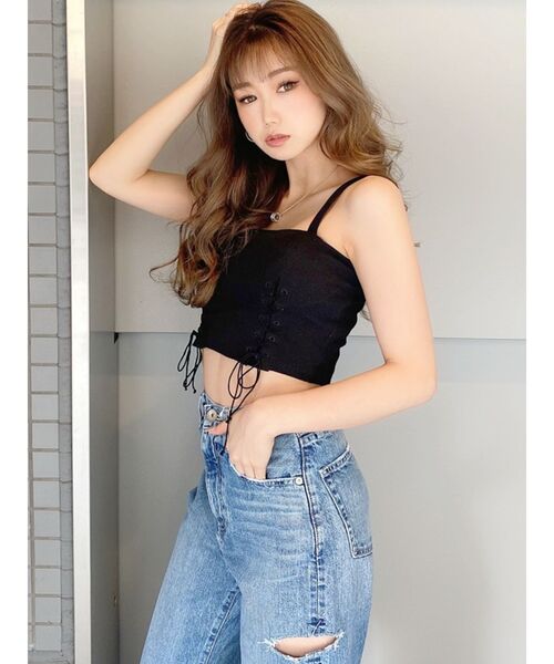 GYDA（ジェイダ）の「Wレースアップ2WAYビスチェ（キャミソール・レディース・ブラック/オフホワイト/マスタード/カーキ・FREE）」の3枚目の写真