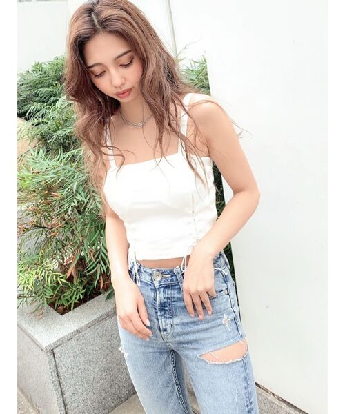 GYDA（ジェイダ）の「Wレースアップ2WAYビスチェ（キャミソール・レディース・ブラック/オフホワイト/マスタード/カーキ・FREE）」の10枚目の写真