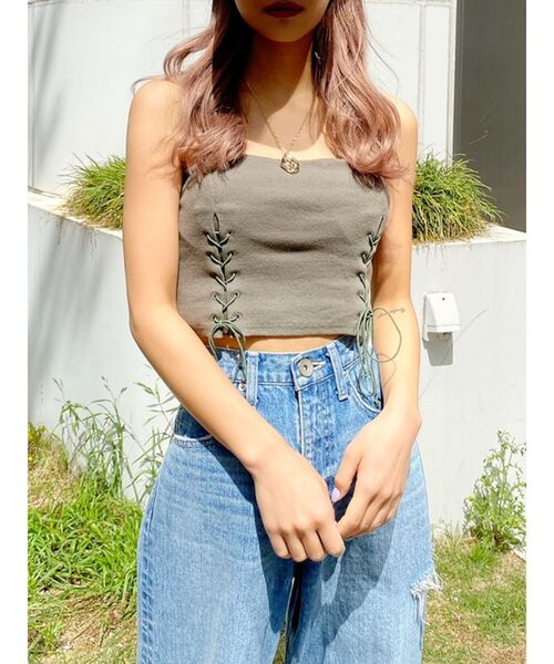 GYDA（ジェイダ）の「Wレースアップ2WAYビスチェ（キャミソール・レディース・ブラック/オフホワイト/マスタード/カーキ・FREE）」の15枚目の写真