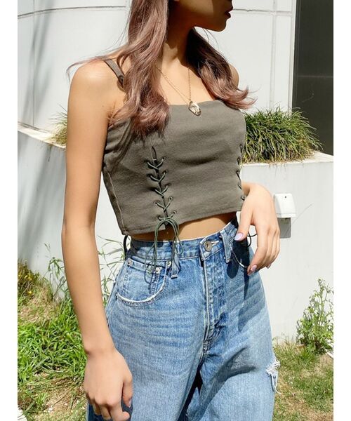 GYDA（ジェイダ）の「Wレースアップ2WAYビスチェ（キャミソール・レディース・ブラック/オフホワイト/マスタード/カーキ・FREE）」の16枚目の写真