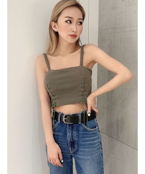 GYDA（ジェイダ）の「Wレースアップ2WAYビスチェ（キャミソール・レディース・ブラック/オフホワイト/マスタード/カーキ・FREE）」の18枚目の写真