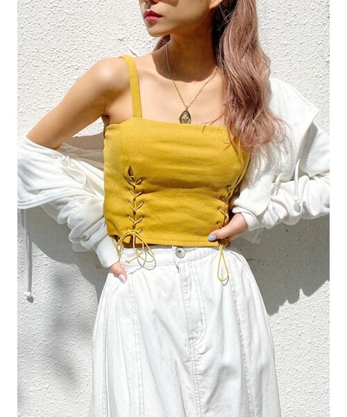 GYDA（ジェイダ）の「Wレースアップ2WAYビスチェ（キャミソール・レディース・ブラック/オフホワイト/マスタード/カーキ・FREE）」の20枚目の写真