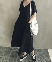 ポケット付きロング・マキシ丈ゆったりワンピース