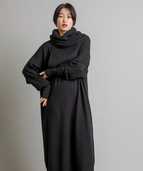 CIENA（シエナ）の「スヌードSET　Vネックニットワンピース（ワンピース・レディース・ブラック/ブラウン・FREE）」の17枚目の写真
