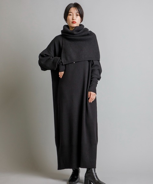 CIENA（シエナ）の「スヌードSET　Vネックニットワンピース（ワンピース・レディース・ブラック/ブラウン・FREE）」の20枚目の写真