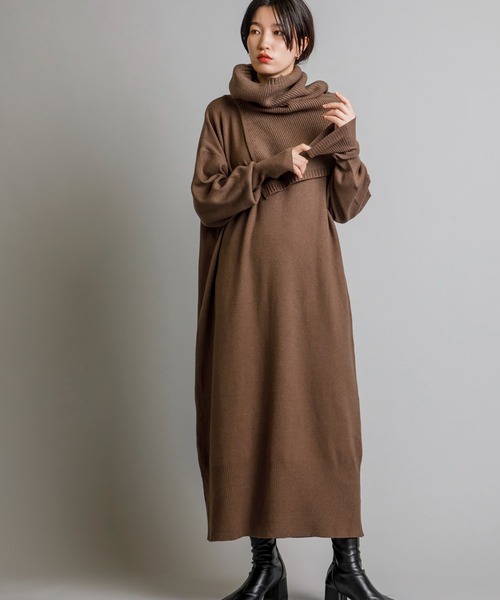 CIENA（シエナ）の「スヌードSET　Vネックニットワンピース（ワンピース・レディース・ブラック/ブラウン・FREE）」の21枚目の写真