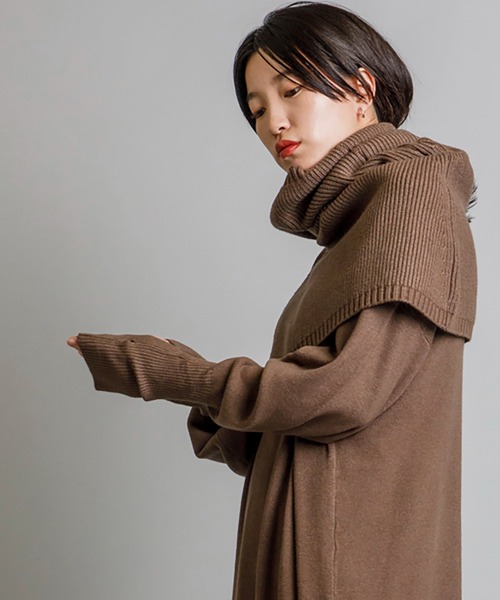 CIENA（シエナ）の「スヌードSET　Vネックニットワンピース（ワンピース・レディース・ブラック/ブラウン・FREE）」の10枚目の写真