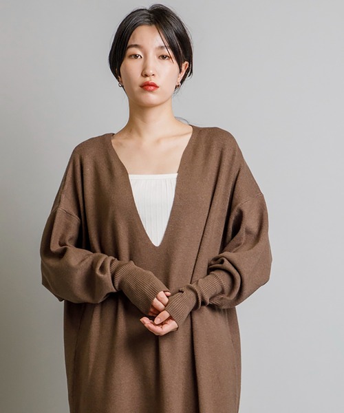 CIENA（シエナ）の「スヌードSET　Vネックニットワンピース（ワンピース・レディース・ブラック/ブラウン・FREE）」の4枚目の写真