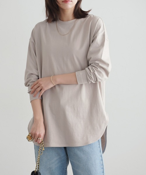 Pierrot(ピエロ)の「コットンロングスリーブTシャツ(Tシャツ/カットソー・レディース・ブラック/オフホワイト/モカ/グレイッシュベージュ/チャコール/ネイビー/ライトグレー・M/L/S/LL)」の6枚目の写真