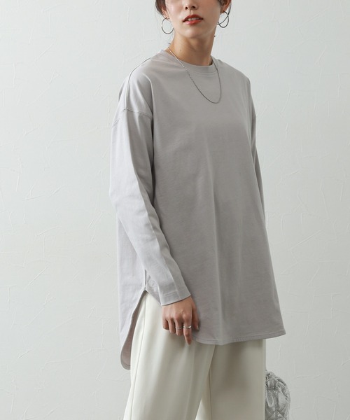 Pierrot(ピエロ)の「コットンロングスリーブTシャツ(Tシャツ/カットソー・レディース・ブラック/オフホワイト/モカ/グレイッシュベージュ/チャコール/ネイビー/ライトグレー・M/L/S/LL)」の21枚目の写真
