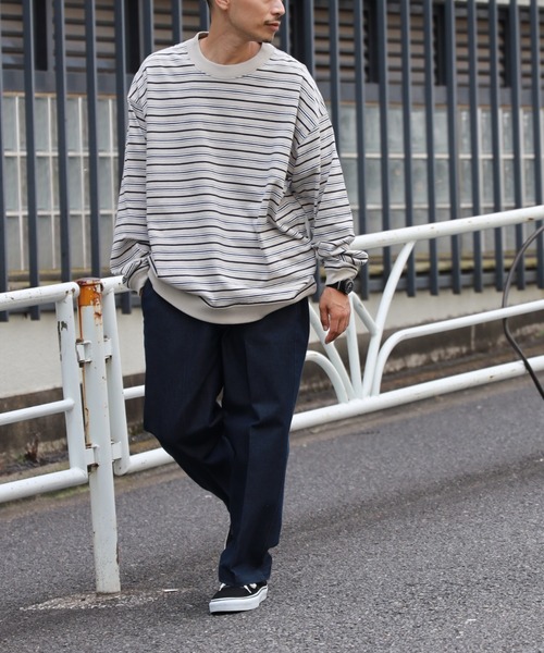 BACK NUMBER（バックナンバー）の「【BACK NUMBER】ビッグシルエットマルチボーダーロンT（Tシャツ/カットソー・メンズ・ネイビー/ブラック/ベージュ/グリーン・L/XL/S/M）」の13枚目の写真