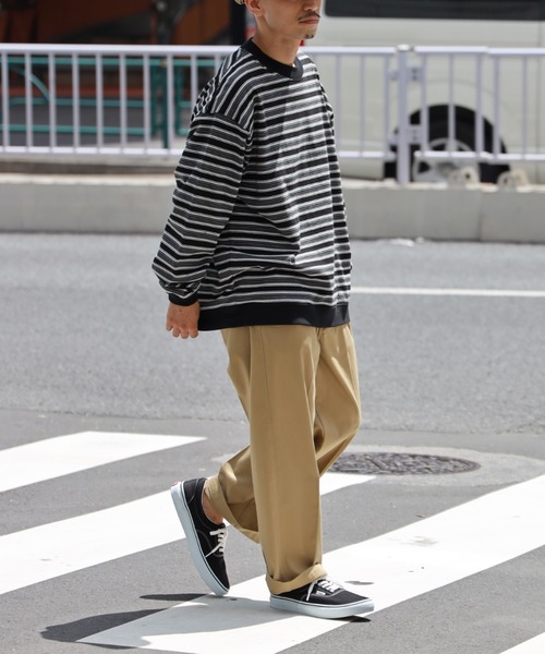 BACK NUMBER（バックナンバー）の「【BACK NUMBER】ビッグシルエットマルチボーダーロンT（Tシャツ/カットソー・メンズ・ネイビー/ブラック/ベージュ/グリーン・L/XL/S/M）」の7枚目の写真