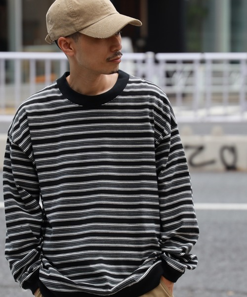 BACK NUMBER（バックナンバー）の「【BACK NUMBER】ビッグシルエットマルチボーダーロンT（Tシャツ/カットソー・メンズ・ネイビー/ブラック/ベージュ/グリーン・L/XL/S/M）」の8枚目の写真