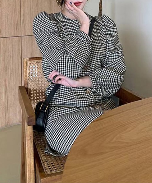 Jasmine Grandiflorum(ジャスミングランディフローラム)の「【Jasmine】ギンガムチェックパフスリーブミニ丈ワンピース(ワンピース・レディース・ブラック・SMALL/MEDIUM)」の5枚目の写真
