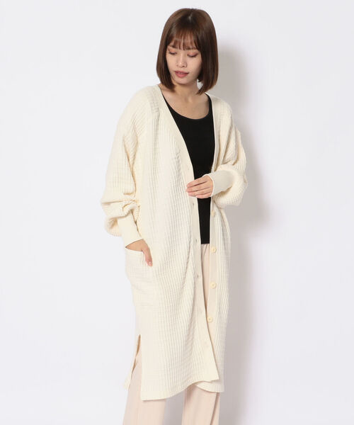 AVIREX（アヴィレックス）の「ビックワッフル2ウェイカーディガン/ BIG WAFFLE 2WAY CARDIGAN（カーディガン/ボレロ・レディース・ブラウン/オフホワイト/レッド・FREE）」の2枚目の写真