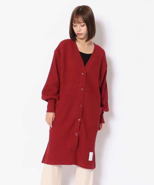 AVIREX（アヴィレックス）の「ビックワッフル2ウェイカーディガン/ BIG WAFFLE 2WAY CARDIGAN（カーディガン/ボレロ・レディース・ブラウン/オフホワイト/レッド・FREE）」の4枚目の写真