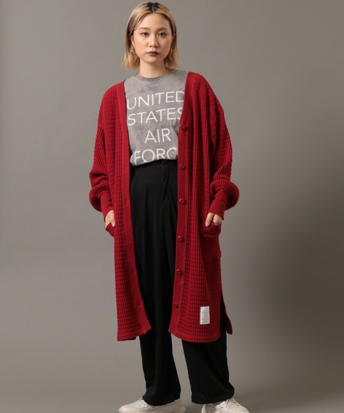 AVIREX（アヴィレックス）の「ビックワッフル2ウェイカーディガン/ BIG WAFFLE 2WAY CARDIGAN（カーディガン/ボレロ・レディース・ブラウン/オフホワイト/レッド・FREE）」の6枚目の写真