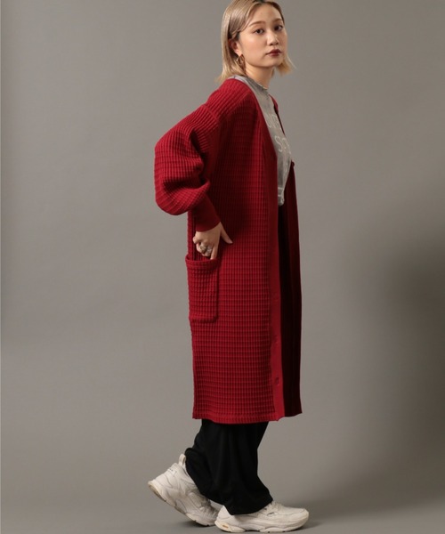AVIREX（アヴィレックス）の「ビックワッフル2ウェイカーディガン/ BIG WAFFLE 2WAY CARDIGAN（カーディガン/ボレロ・レディース・ブラウン/オフホワイト/レッド・FREE）」の7枚目の写真