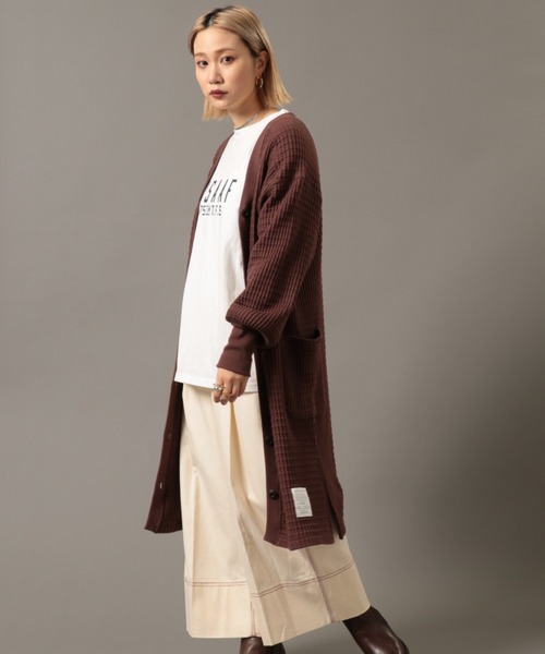 AVIREX（アヴィレックス）の「ビックワッフル2ウェイカーディガン/ BIG WAFFLE 2WAY CARDIGAN（カーディガン/ボレロ・レディース・ブラウン/オフホワイト/レッド・FREE）」の9枚目の写真