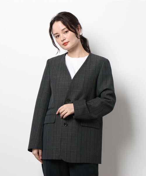 JOURNAL STANDARD L’ESSAGE ノーカラーチェックジャケット JOURNAL STANDARD L'ESSAGE ノーカラーチェックジャケット