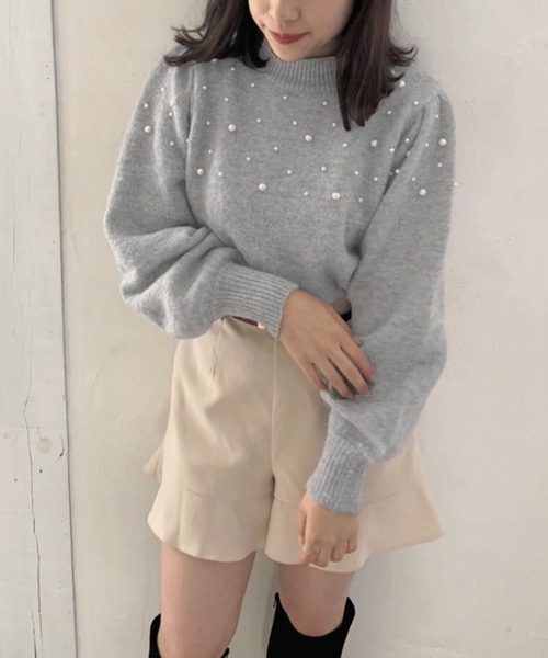 OLIVE des OLIVE（オリーブデオリーブ）の「パール付ニットプルオーバー（ニット/セーター・レディース・ブラック/グレー/アイボリー・FREE）」の3枚目の写真