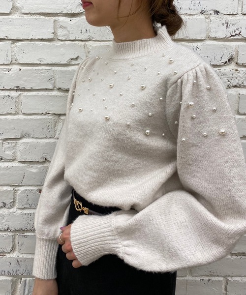 OLIVE des OLIVE（オリーブデオリーブ）の「パール付ニットプルオーバー（ニット/セーター・レディース・ブラック/グレー/アイボリー・FREE）」の6枚目の写真