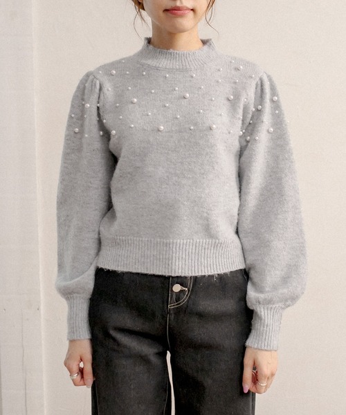 OLIVE des OLIVE（オリーブデオリーブ）の「パール付ニットプルオーバー（ニット/セーター・レディース・ブラック/グレー/アイボリー・FREE）」の5枚目の写真
