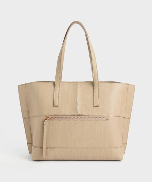 フロントジップ ダブルハンドルラージトート / Front Zip Double Handle Large Tote