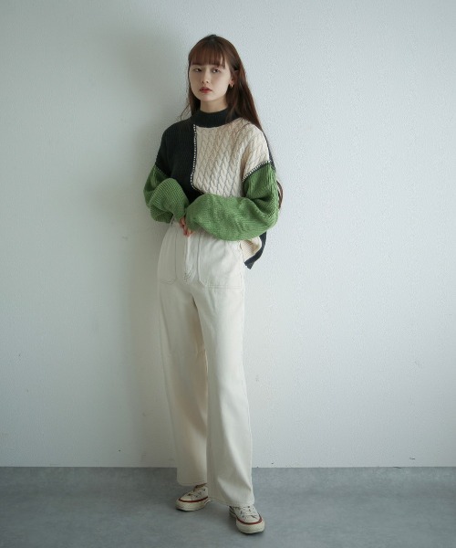 spoon store（スプーンストア）の「配色ニット（ニット/セーター・レディース・グリーン/マスタード・フリー）」の10枚目の写真